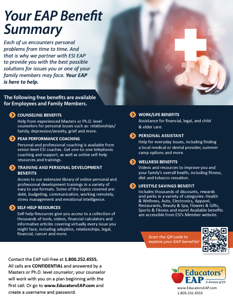 a flyer that highlights the services and benefits available through the EAP